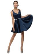 Chic Bedazzled V-neck Short Satin A-line Dress