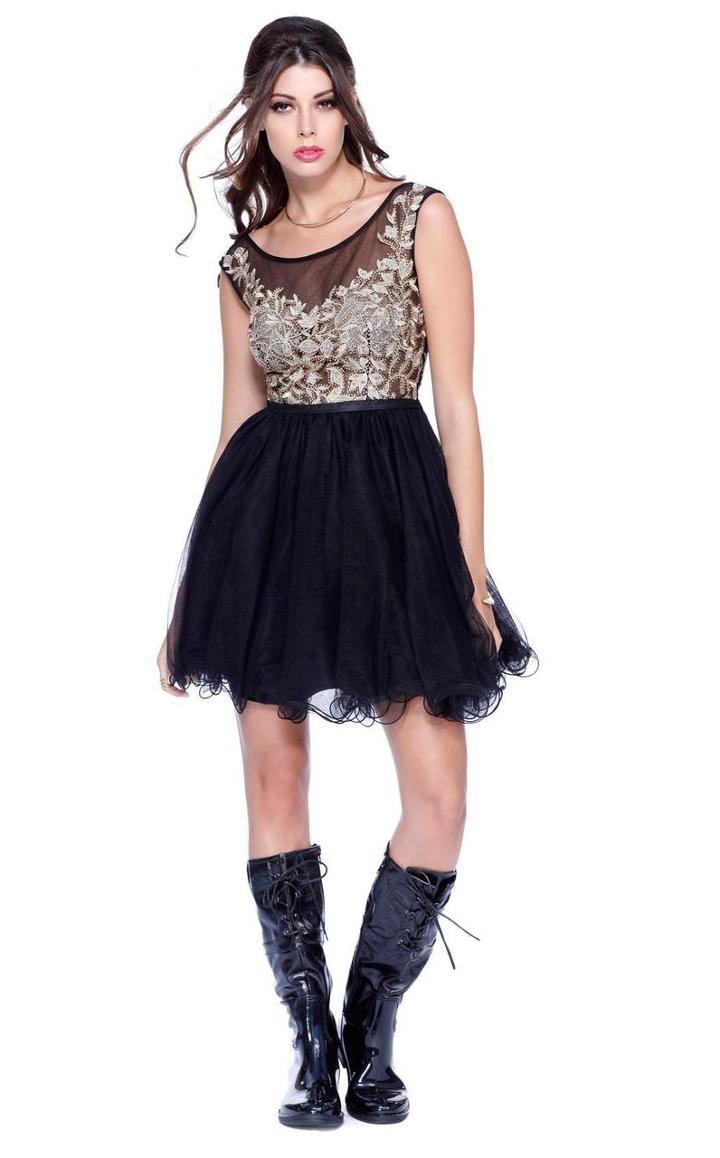 Shail K - Sheer Embroidered Short Tulle Dress 4022