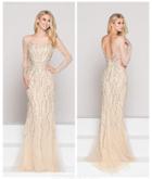 Colors Couture - J063 Sheer Long Sleeve Embellished Gown