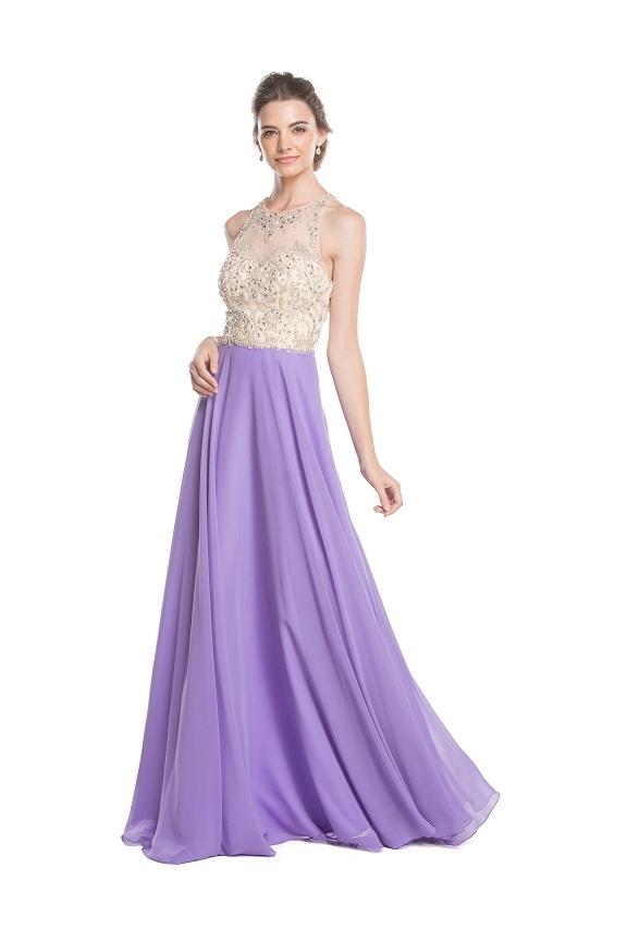 Aspeed - L1661 Embellished Sheet Halter A-line Prom Dress