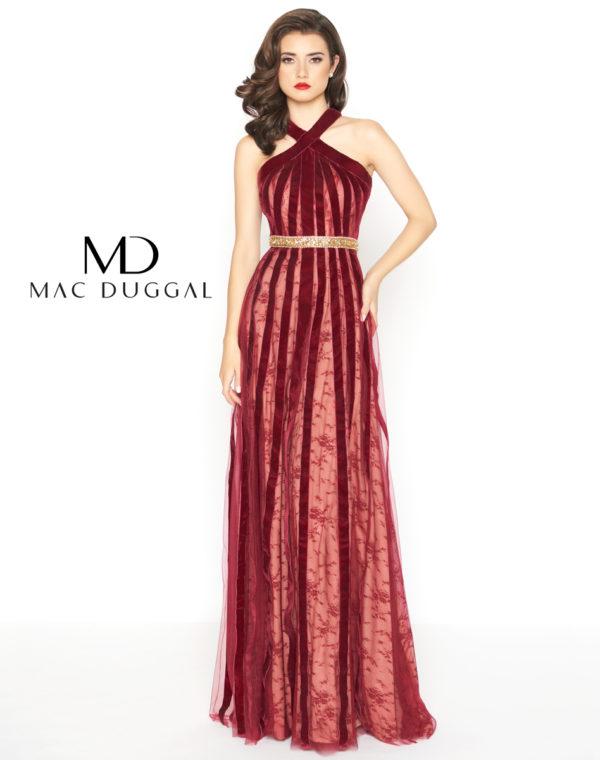 Mac Duggal - 40876r Halter Velvet A-line Evening Gown