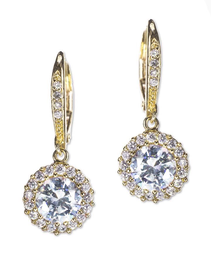 Cz By Kenneth Jay Lane - Classic Gold Plated Pave Round Drop Pierced Earring