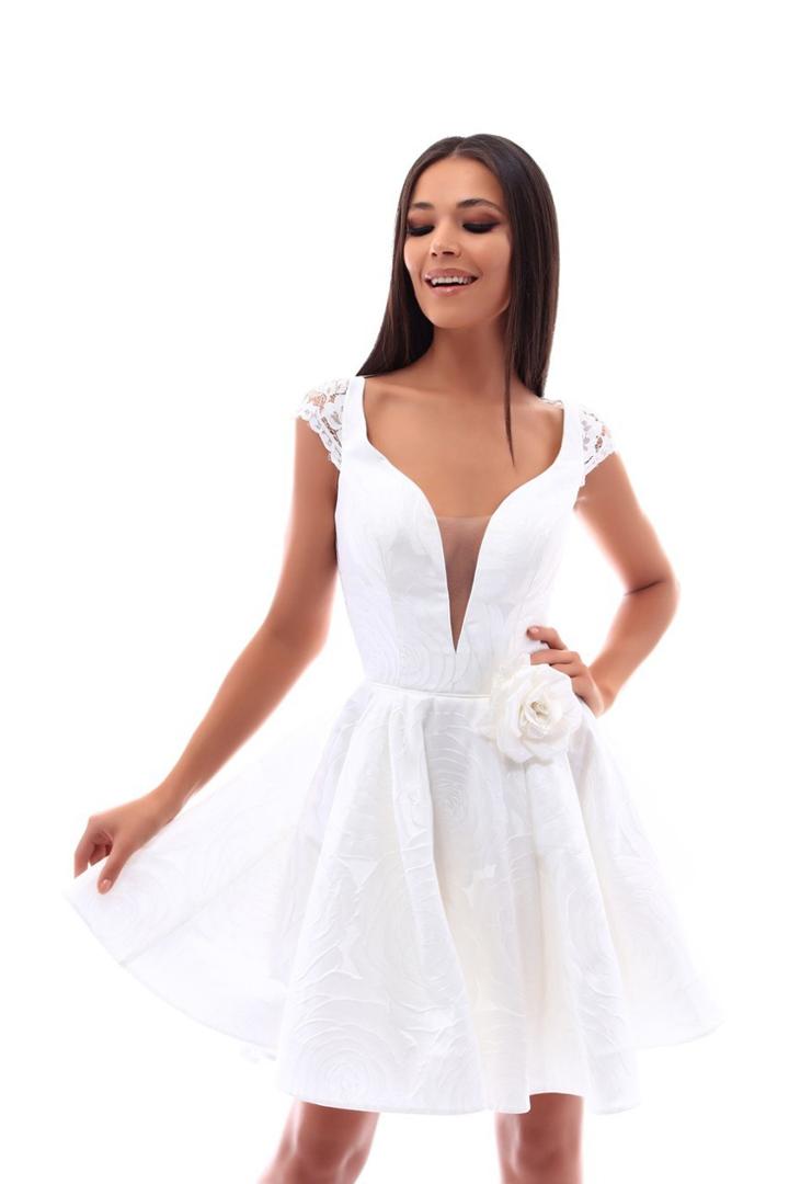 Tarik Ediz - 50235 Deep V-neck Lacy Back Short Dress