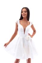 Tarik Ediz - 50235 Deep V-neck Lacy Back Short Dress