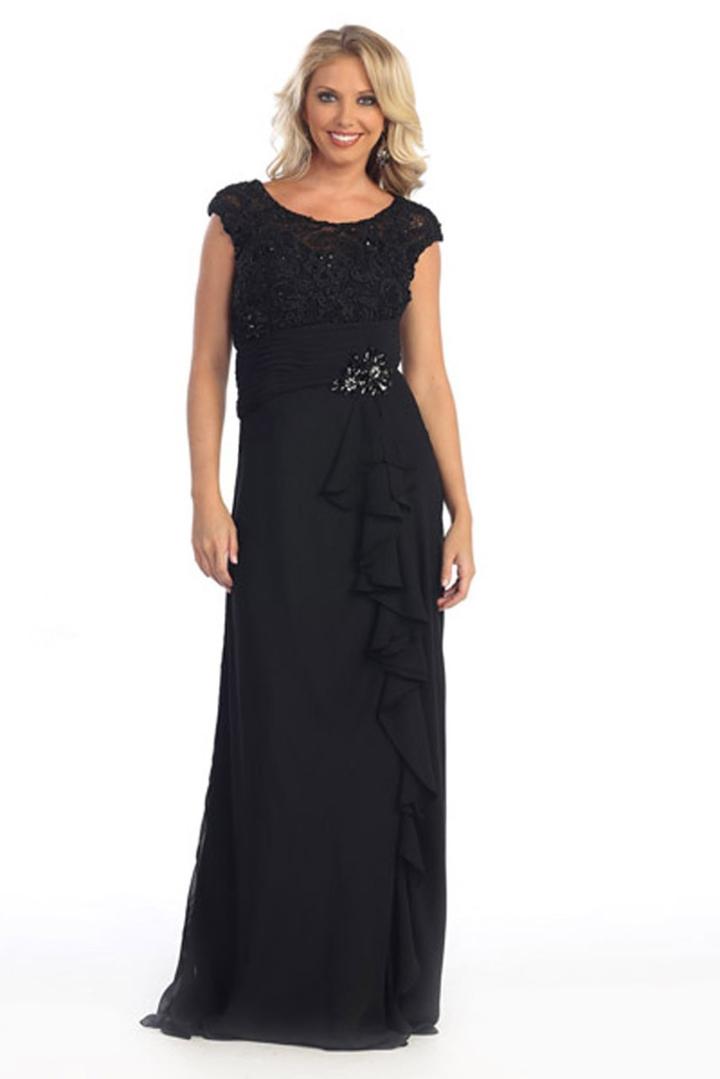 May Queen - Floor Length Cap Sleeve Laced And Beaded Scoop Neck A-line Dress Mq1053