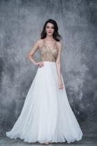 Nina Canacci - 2170 Gold Embroidered Halter A-line Dress