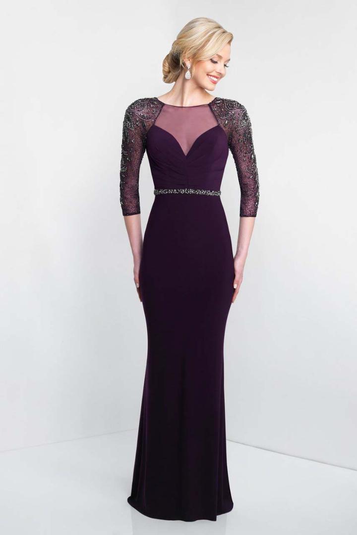 Blush - S2031 Illusion Jewel Neck Jersey Sheath Gown