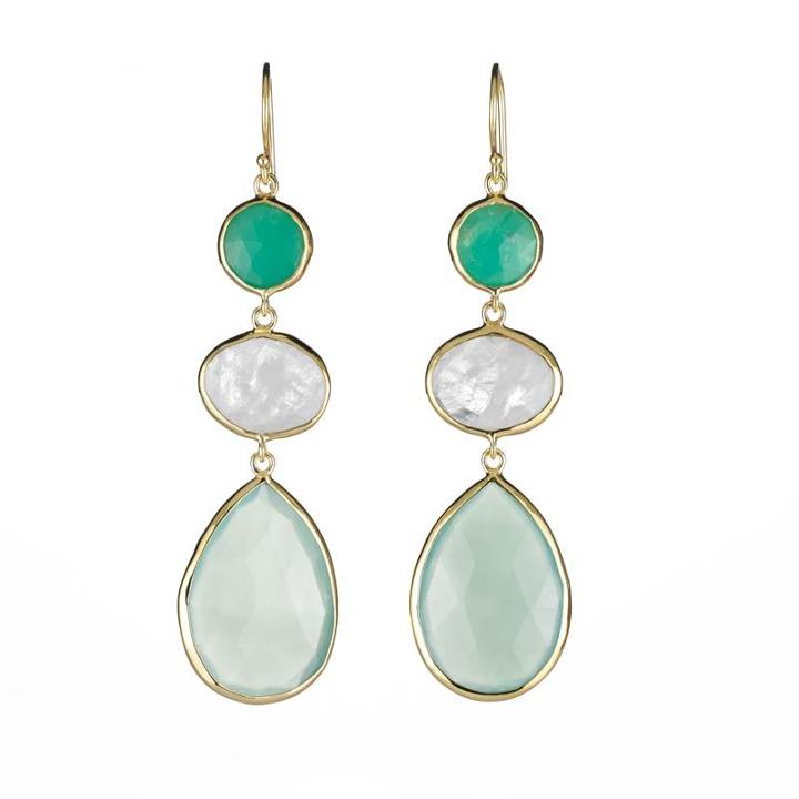 Margaret Elizabeth - 3 Stone Drops Chrysoprase, Moonstone & Aqua Chalcedony