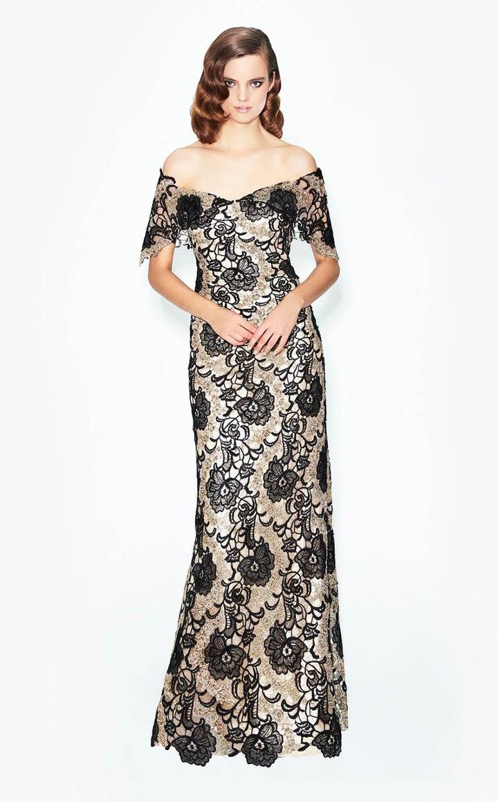 Daymor Couture - Gilded Lacy Rosette Evening Gown 578