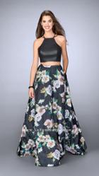 La Femme - Svelte Halter Crop Top Floral Print Evening Gown 24280