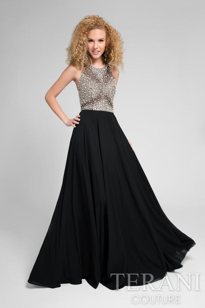 Terani Prom - Sparkling Sheer Halter Top And Strappy Back Prom Dress 1712p2533
