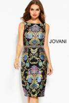 Jovani - 53035 Multi-colored Jacquard Bateau Sheath Dress
