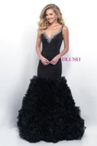Blush - Plunging Ruffled Mermaid Gown 7108