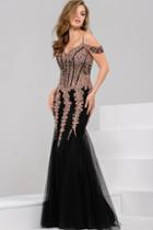 Jovani - 51115 Sequined Off The Shoulder Tulle Mermaid Dress