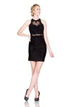 Cinderella Divine - Lace Appliqued Illusion Midriff Sheath Dress