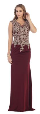 May Queen - Metallic Lace Embroidered V-neck Sheath Gown Rq7464