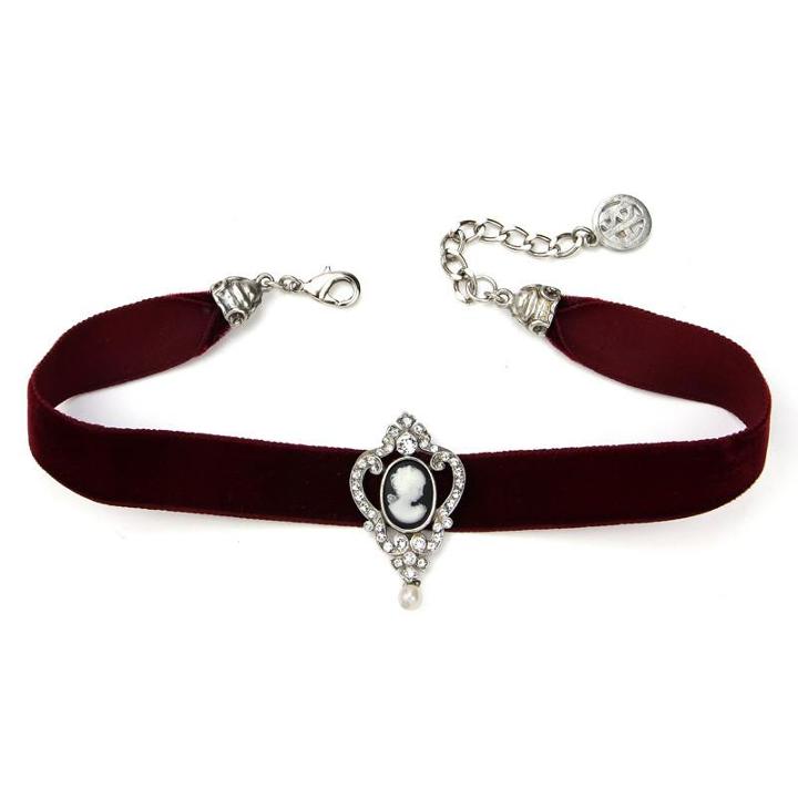 Ben-amun - Mod Victorian Deco Crystal Pearl Burgundy Velvet Choker