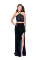 La Femme - 26115 Two Piece Halter Lace Velvet Evening Dress