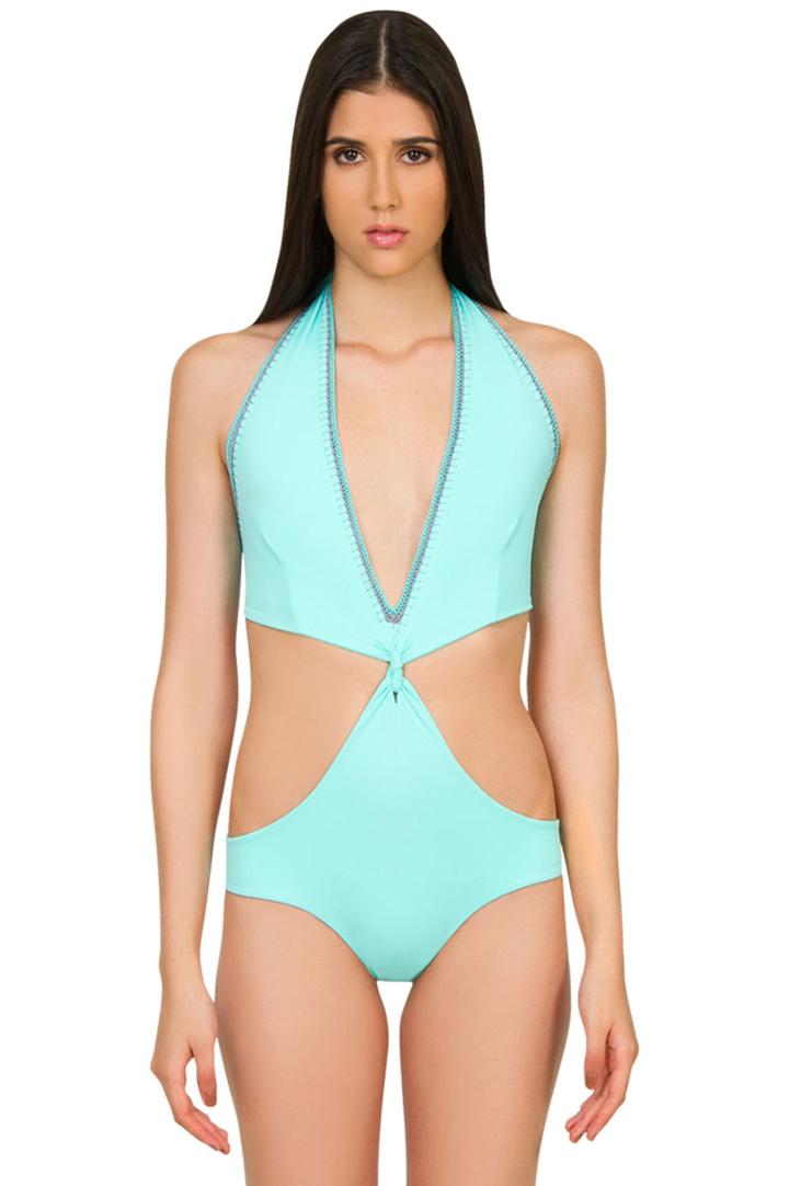 Caffe Swimwear - Sexy Cut Out Hand Woven One Piece In Mint