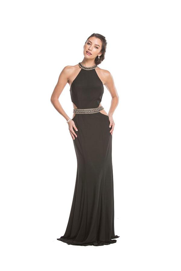 Aspeed - L1685 Bedazzled Halter Neck Sheath Prom Dress