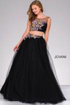 Jovani - Two Piece Long Dress With Floral Appliques 49321