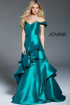 Jovani - 50564 Off-shoulder Ruffled Cascade A-line Gown