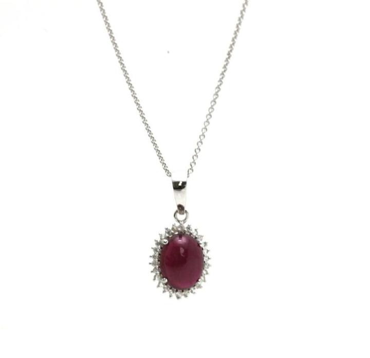 Tresor Collection - 18k White Gold Pendant With Ruby & White Sapphire
