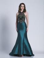 Dave & Johnny - 3454 Embellished Sheer Halter Mermaid Dress