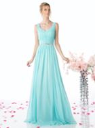 Cinderella Divine - Sleeveless Pleated V-neck Bodice A-line Gown