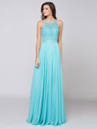 Glow By Colors - G703 Embellished Halter Neck A-line Dress