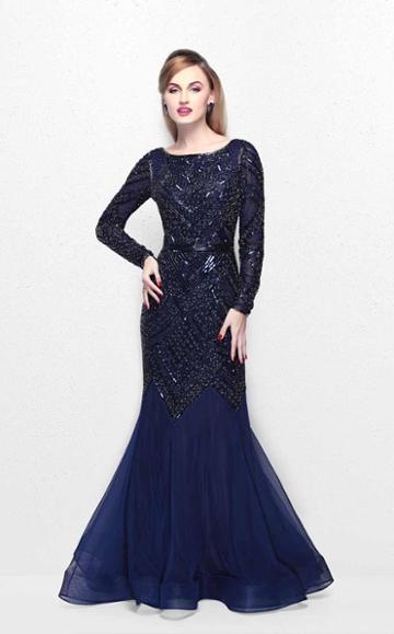 Primavera Couture - Stunning Beaded Long Sleeve Mermaid Gown 1725