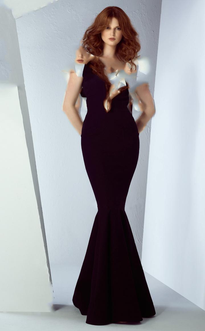 Mnm Couture - G0846 Draping Ruffled Short Sleeve Mermaid Gown