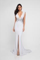 Terani Couture - 1813m6726 Cowl Back Plunging Evening Gown