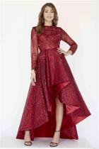 Jolene Collection - 18333 Long Sleeves Beaded High Low Gown