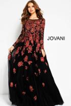 Jovani - 53088 Floral Embroidered Illusion Bateau A-line Dress