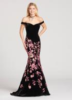 Ellie Wilde - Ew118116 Off-shoulder Metallic Embroidered Trumpet Dress