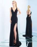 Ieena For Mac Duggal - 25846i Plunging V-neck High Slit Sheath Gown