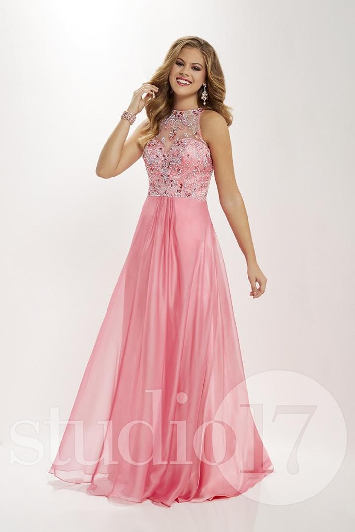 Studio 17 - 12681 Multi-colored Beaded Illusion Halter Chiffon Dress