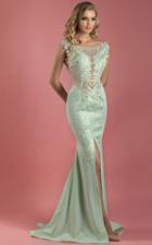Mnm Couture - K3550 Sheer Bateau Illusion Applique Evening Gown
