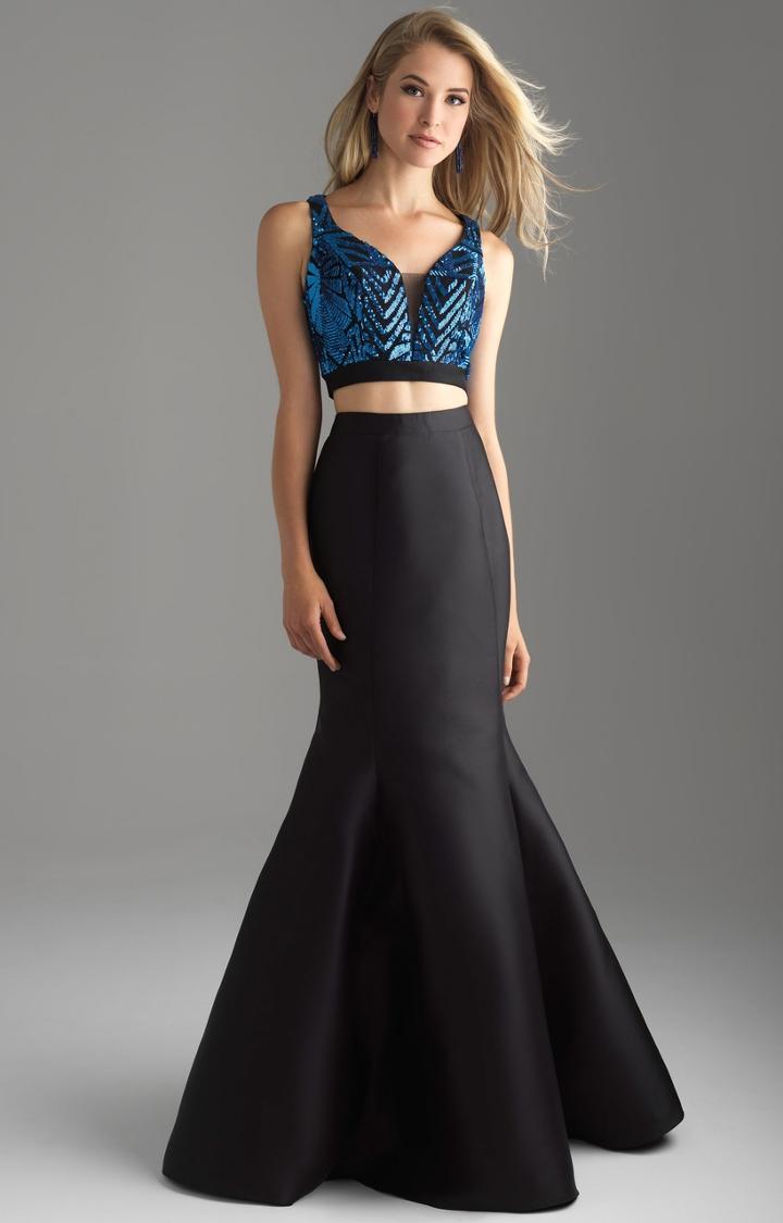 Madison James - 18-637 Two Piece Crop Top Mikado Mermaid Gown