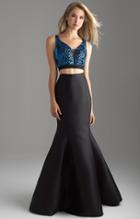 Madison James - 18-637 Two Piece Crop Top Mikado Mermaid Gown