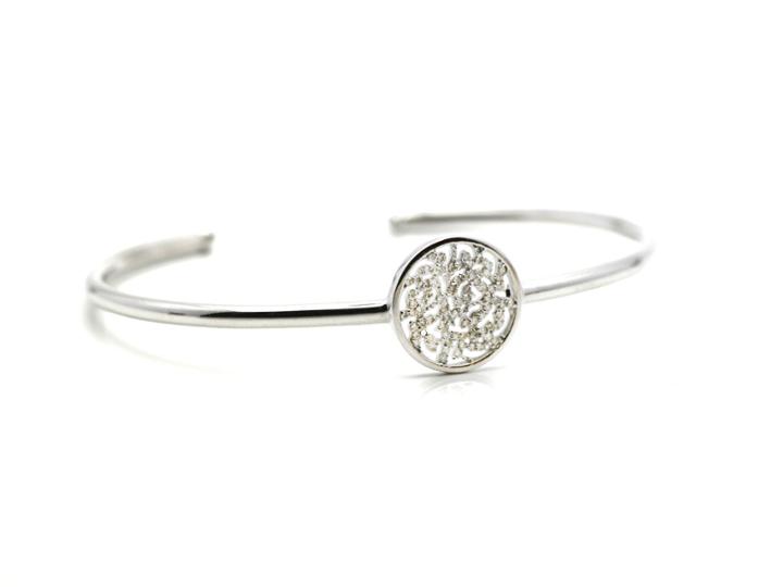 Tresor Collection - Signature Logo Bangle With Diamonds In 18k White Gold