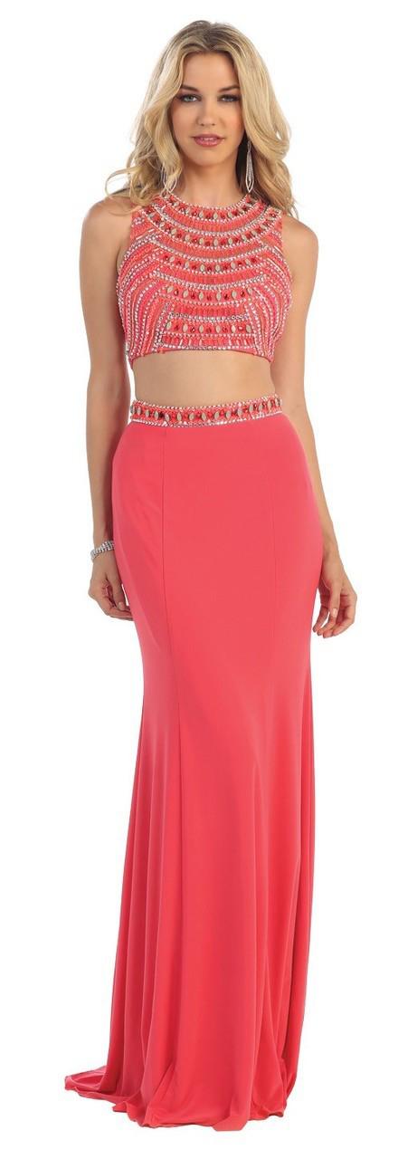 May Queen - Rq-7280 Two Piece Embellished Sheath Dress