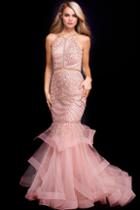 Jovani - 54646 Beaded Halter Layered Tulle Mermaid Dress