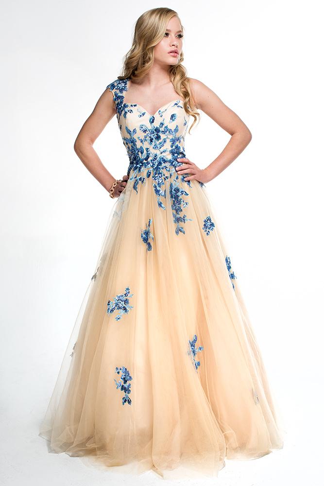 Brit Cameron - 16344 Tulle A-line Ballgown With Lace Appliques