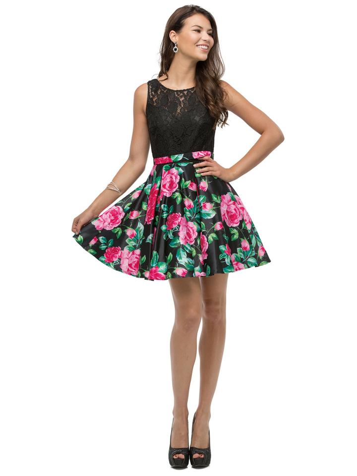 Short Floral Print Illusion A-line Dress