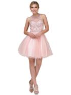 Dancing Queen - 9996 Crystal Embellished Halter Short Dress