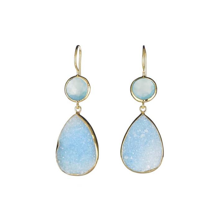 Margaret Elizabeth - 2 Stone Drops Aqua Chalcedony & Blue Druzy