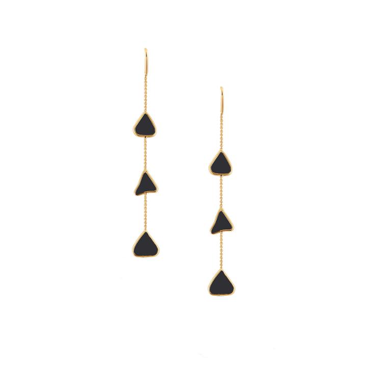 Tresor Collection - Organic Black Diamond Slice 3 Stone Earrings In 18k Yg