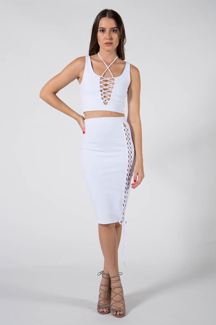 Donna Mizani - Lace Up Midi Slit Skirt